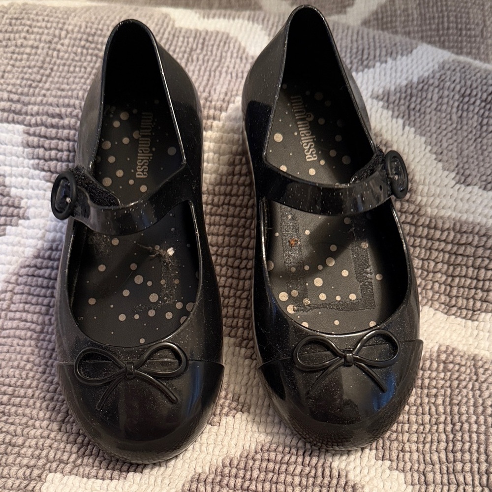 Mini Melissa Black Girls' Mary Jane Jelly Shoes with Bow